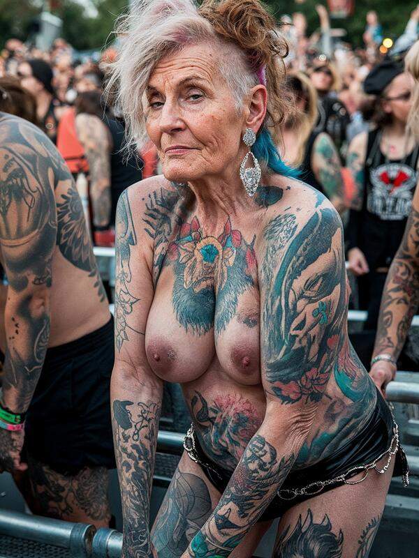 Tätowierte Frauen beim öffentlichen Porno bei einem Rockfestival
